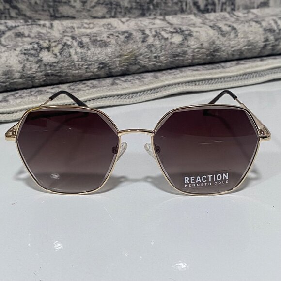 NEW Kenneth Cole  Reaction Octagon Gold Frame Sunglasses - Picture 1 of 5